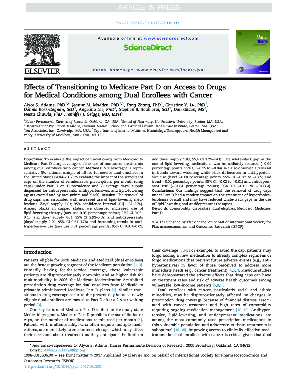 Effects of Transitioning to Medicare Part D on Access to Drugs for Medical Conditions among Dual Enrollees with Cancer