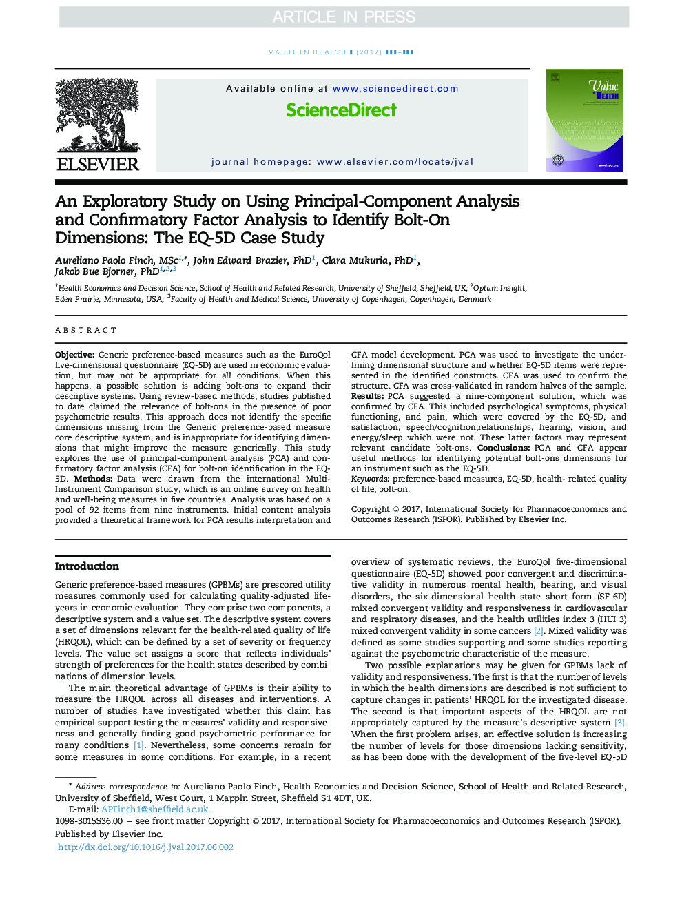 An Exploratory Study on Using Principal-Component Analysis and Confirmatory Factor Analysis to Identify Bolt-On Dimensions: The EQ-5D Case Study