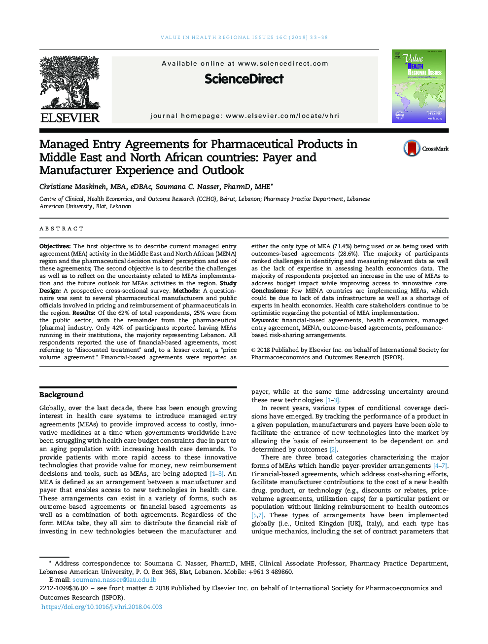 Managed Entry Agreements for Pharmaceutical Products in Middle East and North African countries: Payer and Manufacturer Experience and Outlook