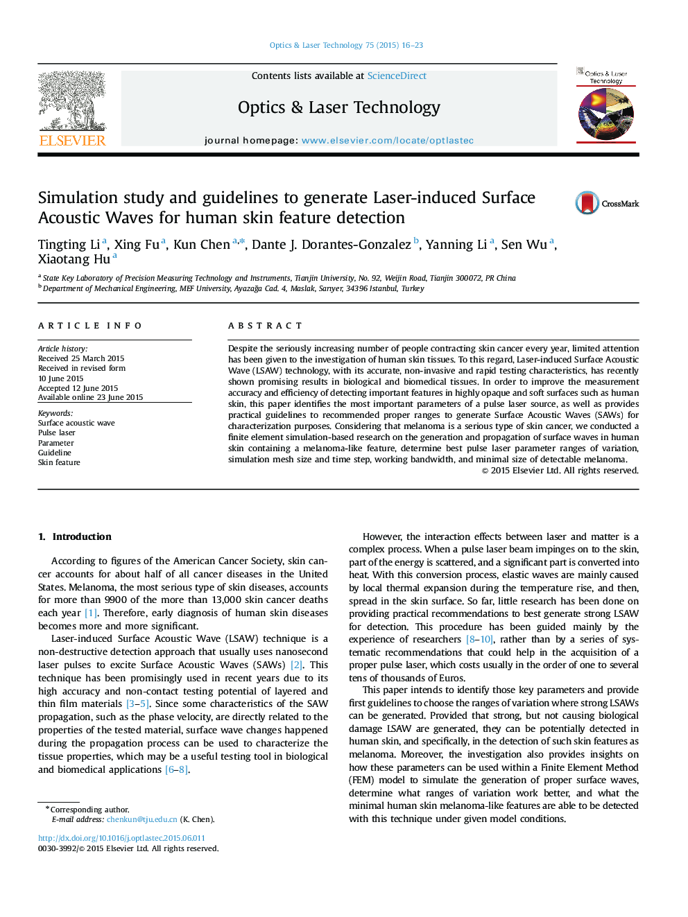 Simulation study and guidelines to generate Laser-induced Surface Acoustic Waves for human skin feature detection