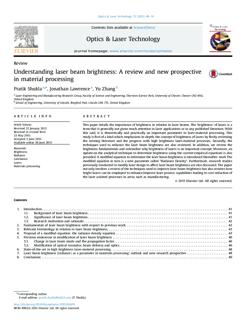 Understanding laser beam brightness: A review and new prospective in material processing