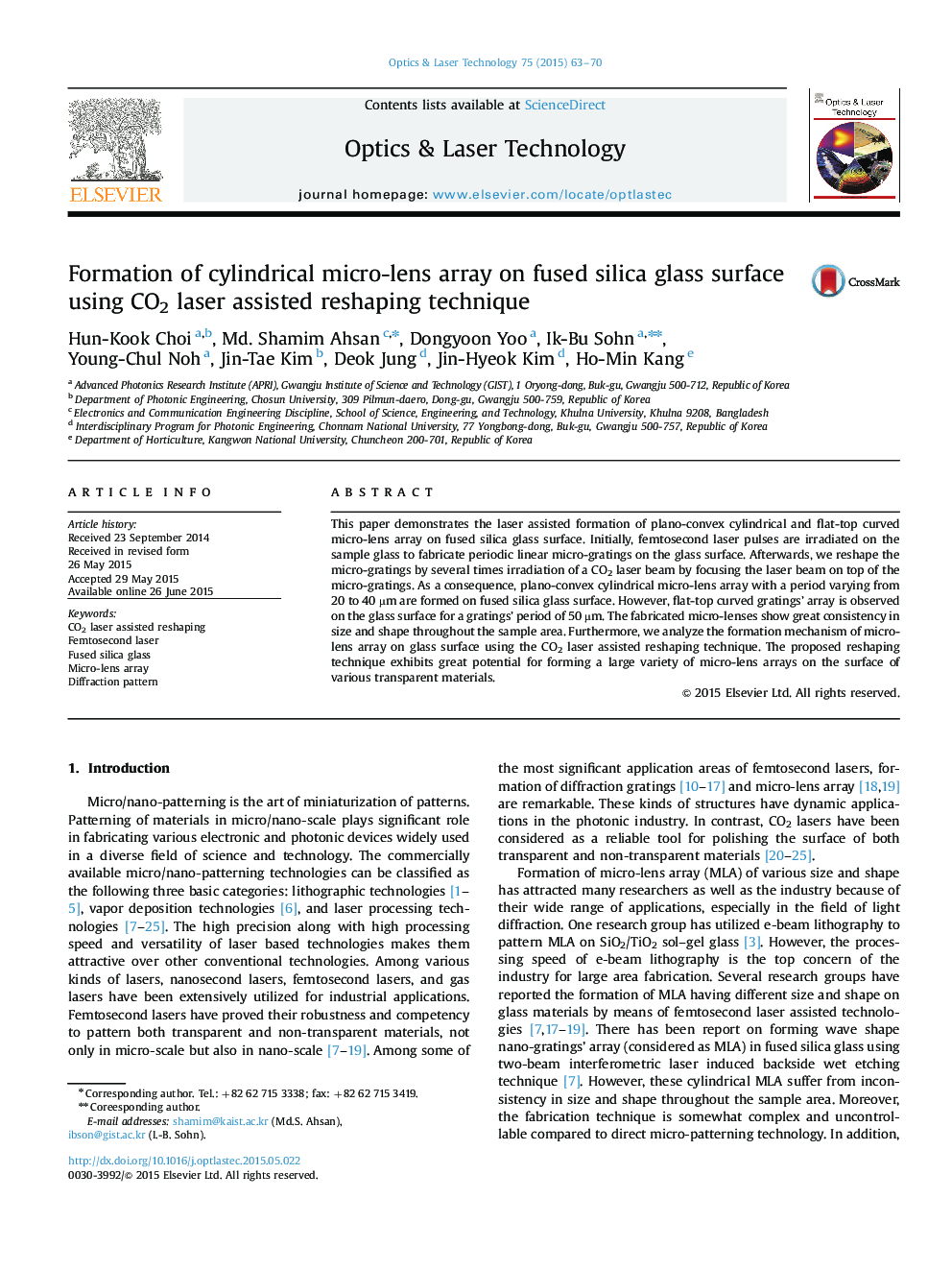 Formation of cylindrical micro-lens array on fused silica glass surface using CO2 laser assisted reshaping technique