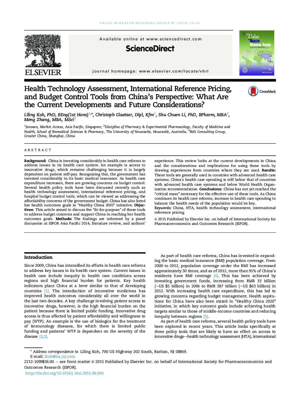 Health Technology Assessment, International Reference Pricing, and Budget Control Tools from China's Perspective: What Are the Current Developments and Future Considerations?