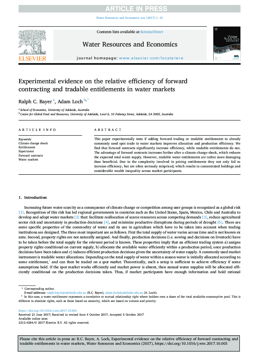 Experimental evidence on the relative efficiency of forward contracting and tradable entitlements in water markets