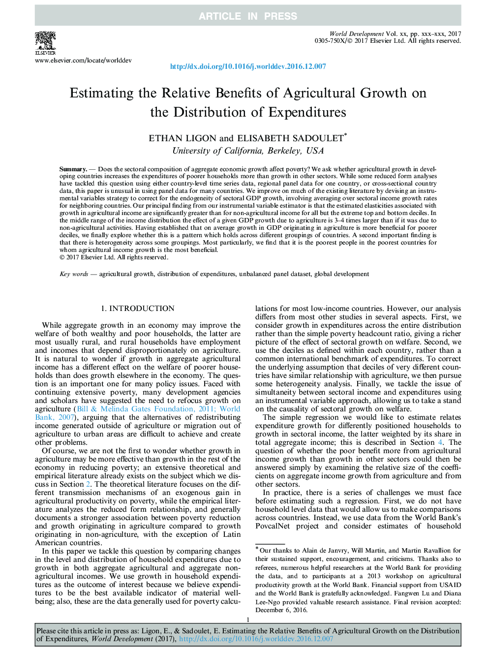 برآورد مزایای نسبی رشد کشاورزی بر توزیع هزینه ها 