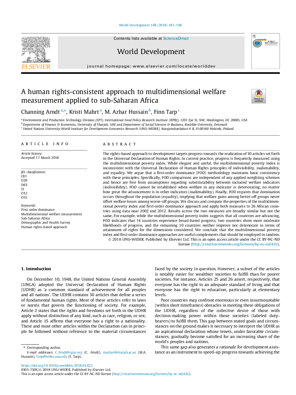 A human rights-consistent approach to multidimensional welfare measurement applied to sub-Saharan Africa