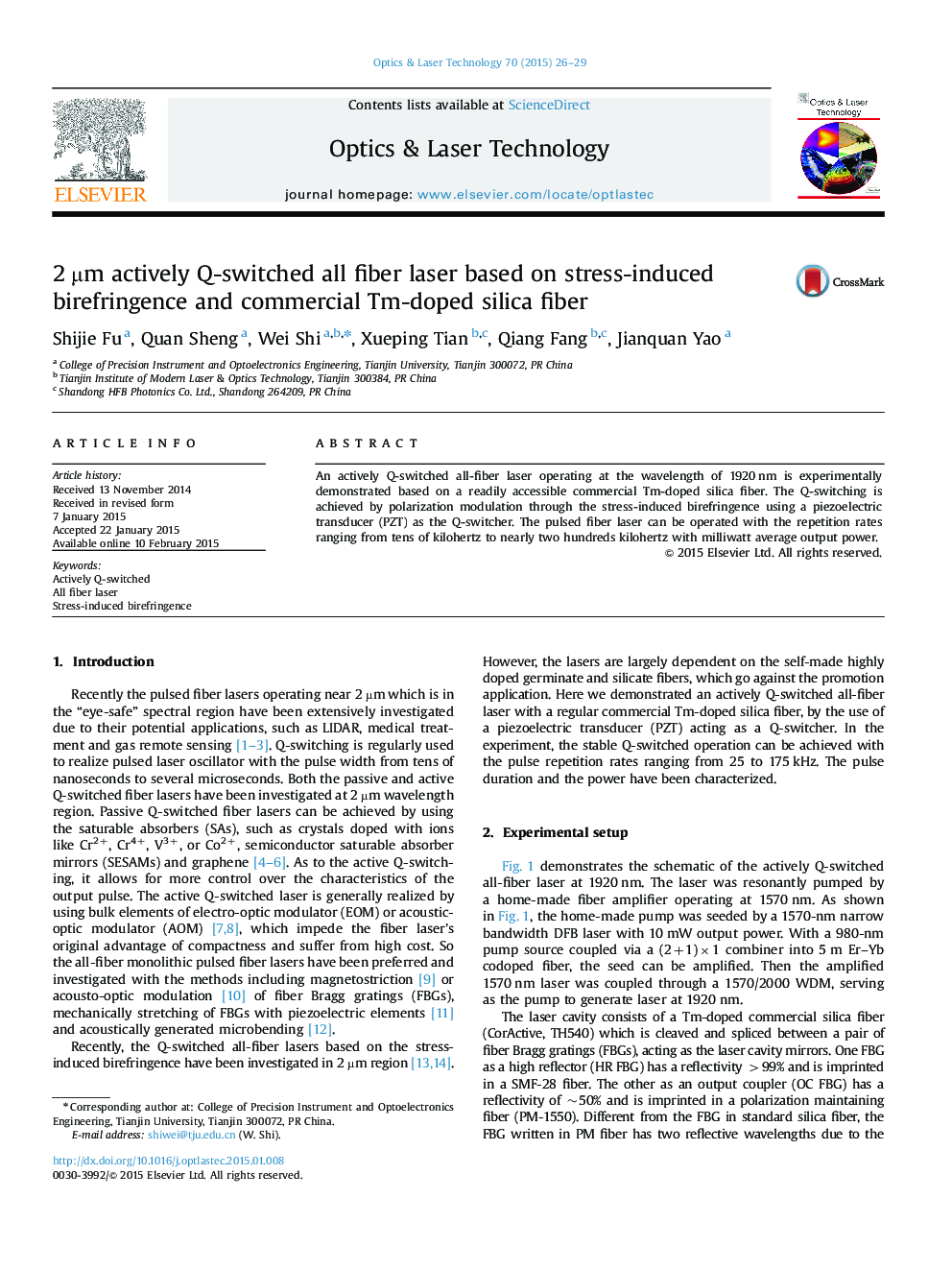 2 µm actively Q-switched all fiber laser based on stress-induced birefringence and commercial Tm-doped silica fiber