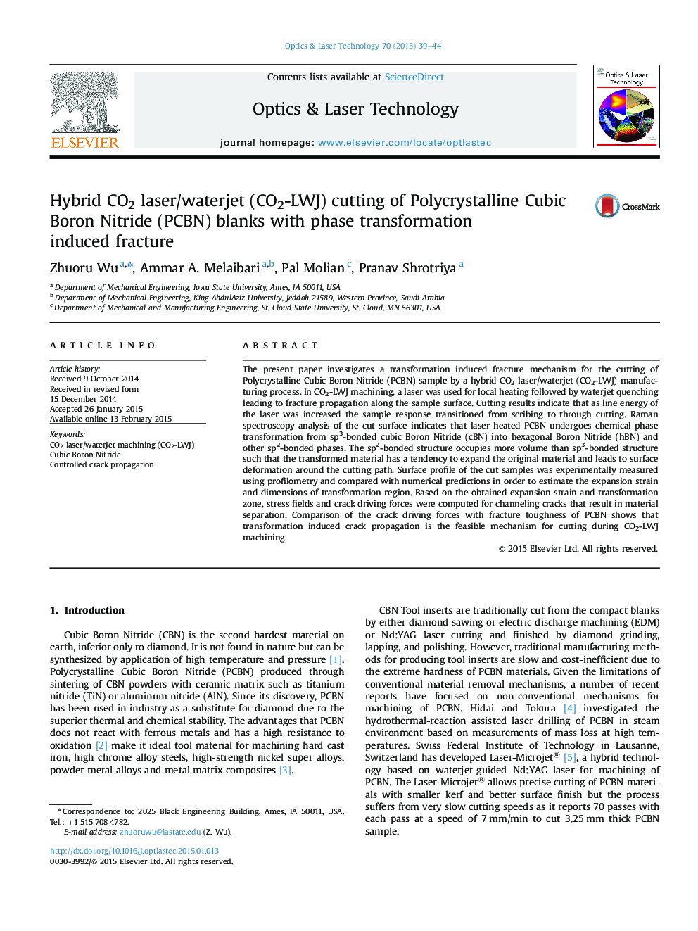 Hybrid CO2 laser/waterjet (CO2-LWJ) cutting of Polycrystalline Cubic Boron Nitride (PCBN) blanks with phase transformation induced fracture