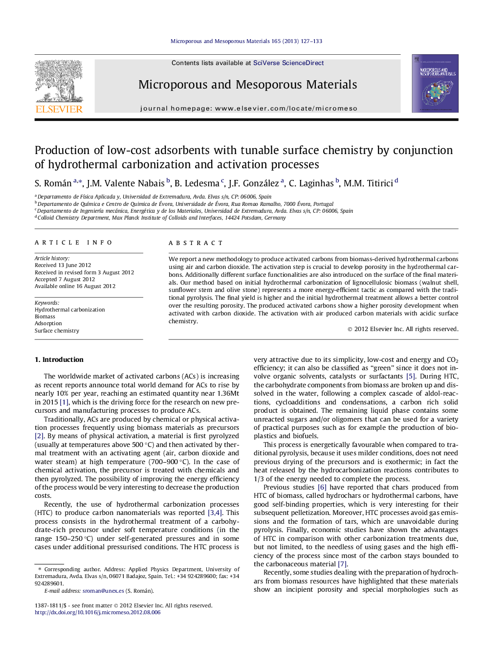 Production of low-cost adsorbents with tunable surface chemistry by conjunction of hydrothermal carbonization and activation processes