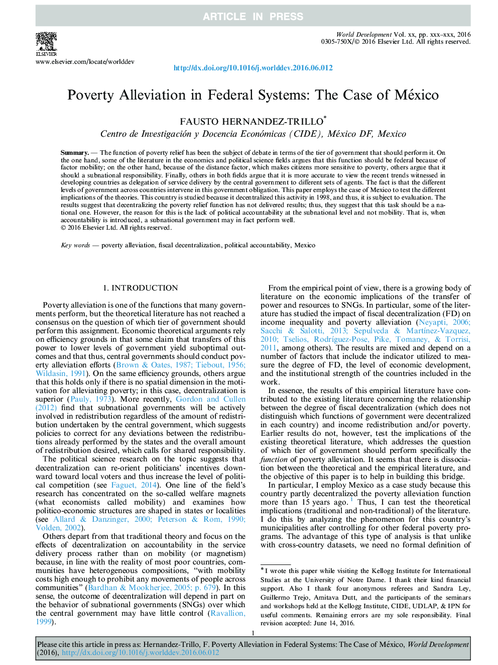 Poverty Alleviation in Federal Systems: The Case of México