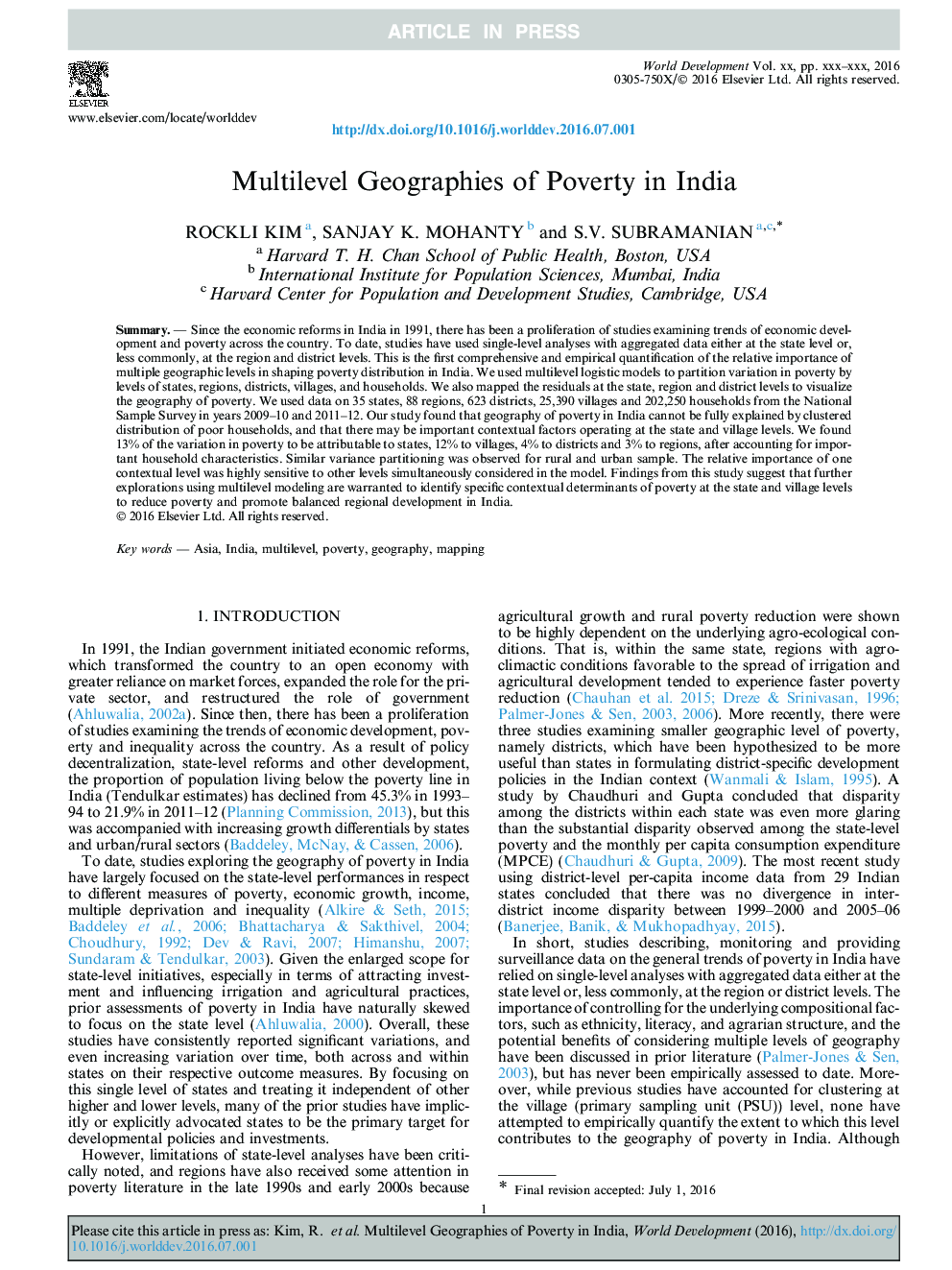 Multilevel Geographies of Poverty in India