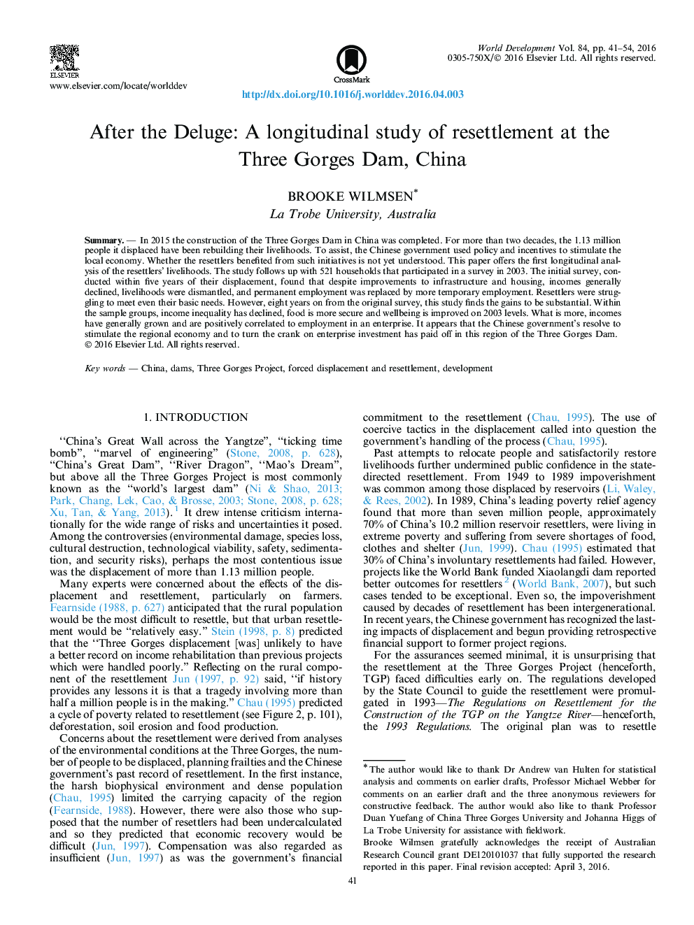 After the Deluge: A longitudinal study of resettlement at the Three Gorges Dam, China