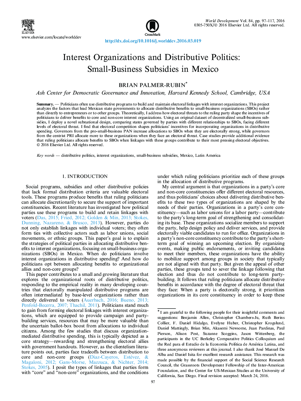 Interest Organizations and Distributive Politics: Small-Business Subsidies in Mexico