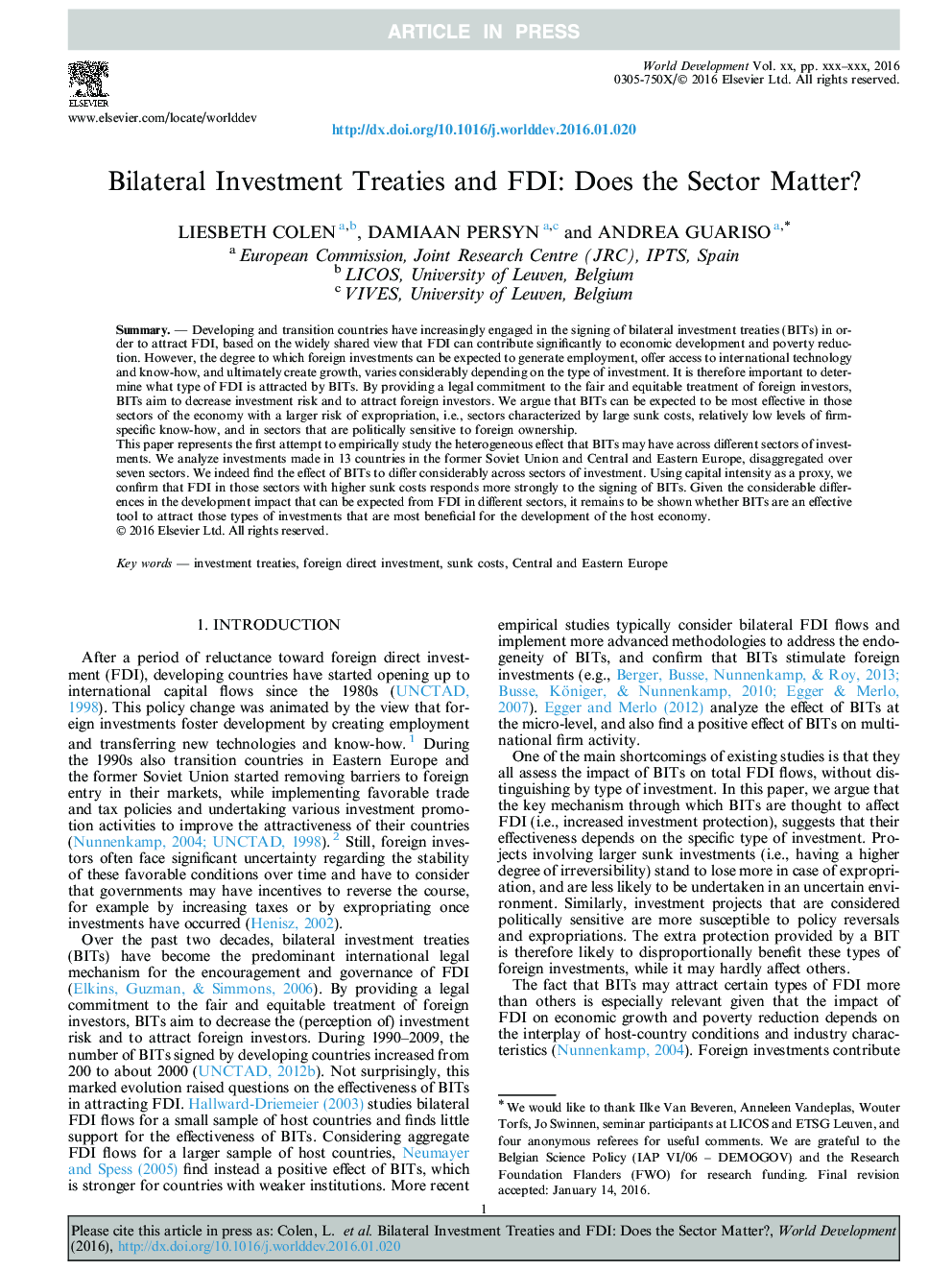 Bilateral Investment Treaties and FDI: Does the Sector Matter?