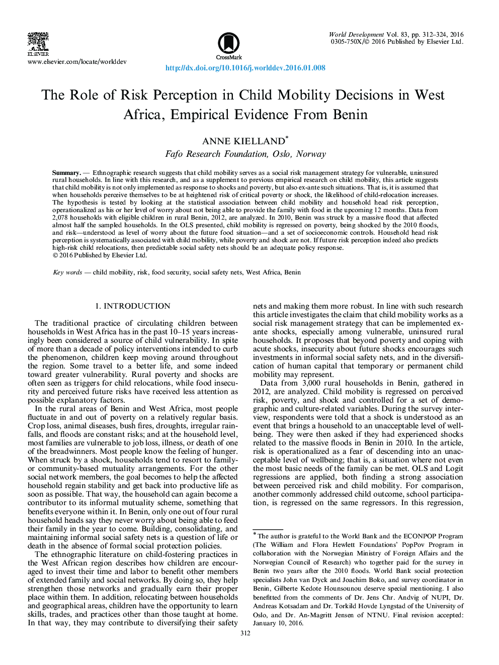 نقش درک تصادفی در تصمیم گیری های حرکتی کودکان در آفریقای غربی، شواهد تجربی از بنین 