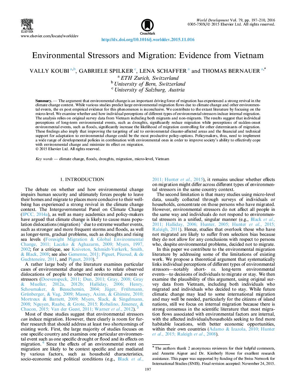 Environmental Stressors and Migration: Evidence from Vietnam