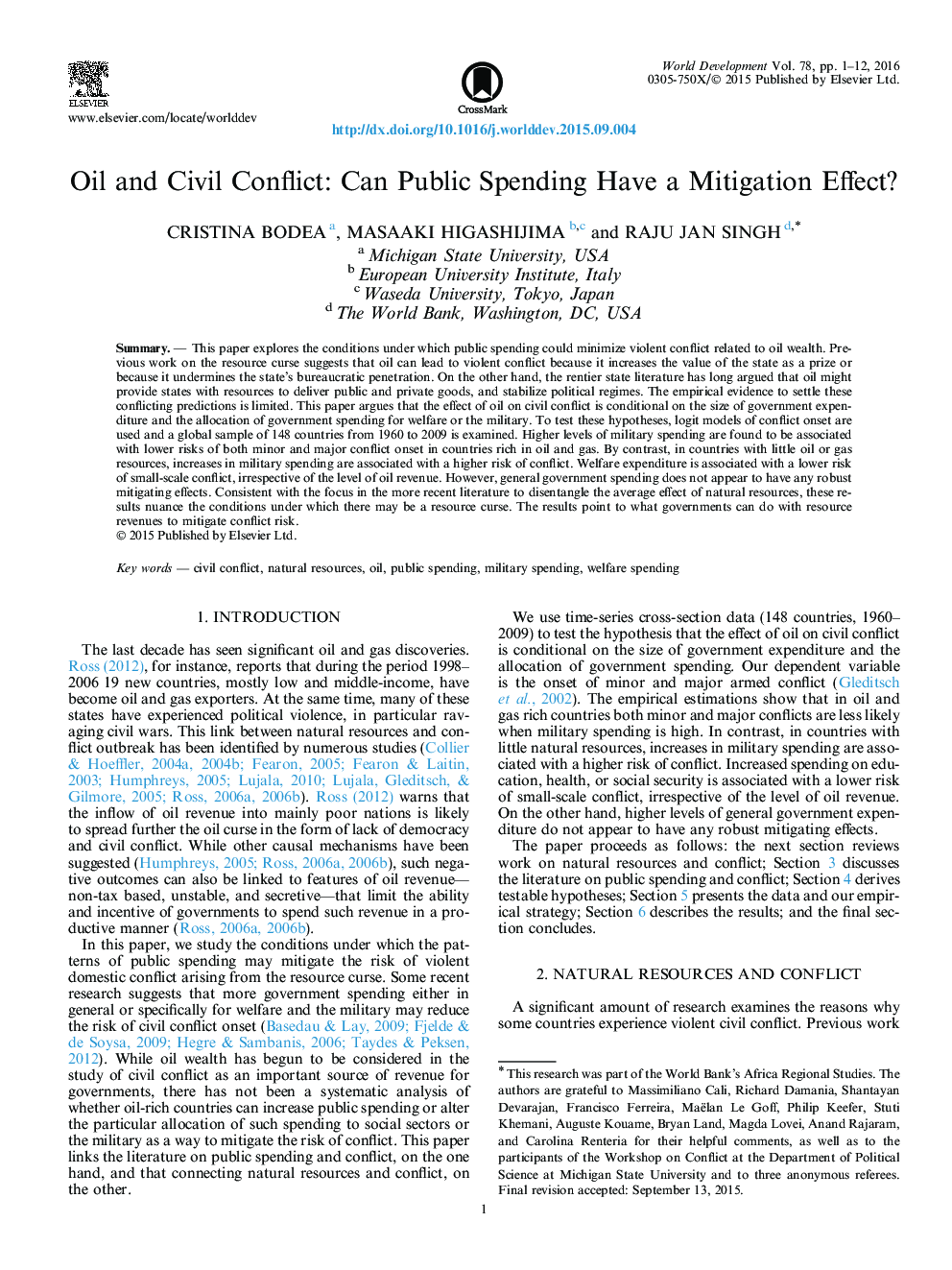 Oil and Civil Conflict: Can Public Spending Have a Mitigation Effect?