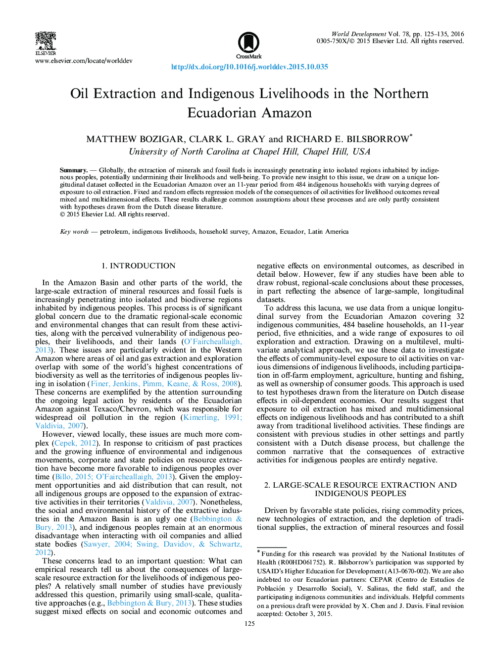 Oil Extraction and Indigenous Livelihoods in the Northern Ecuadorian Amazon