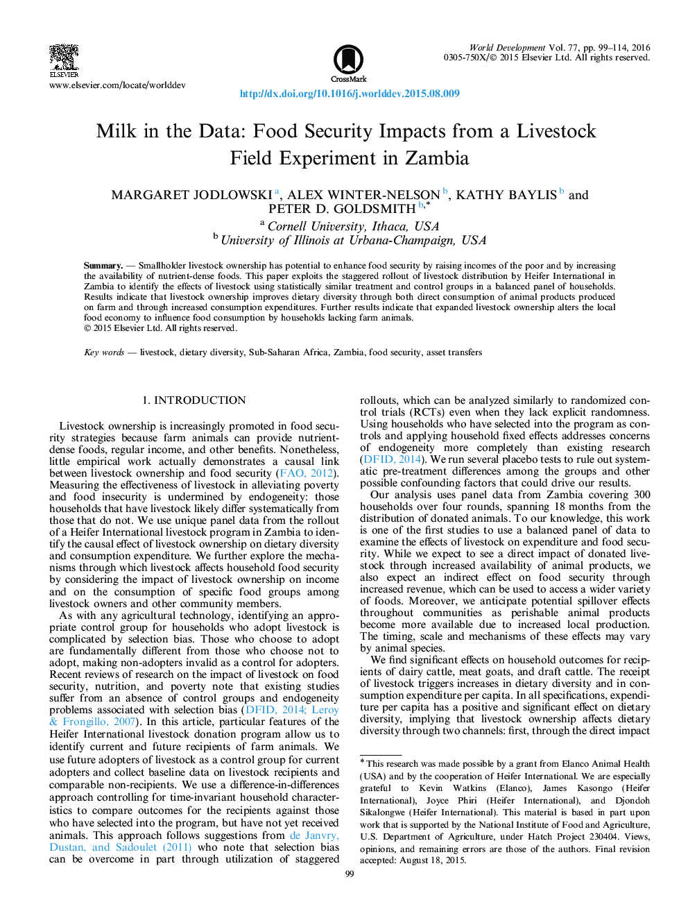 Milk in the Data: Food Security Impacts from a Livestock Field Experiment in Zambia