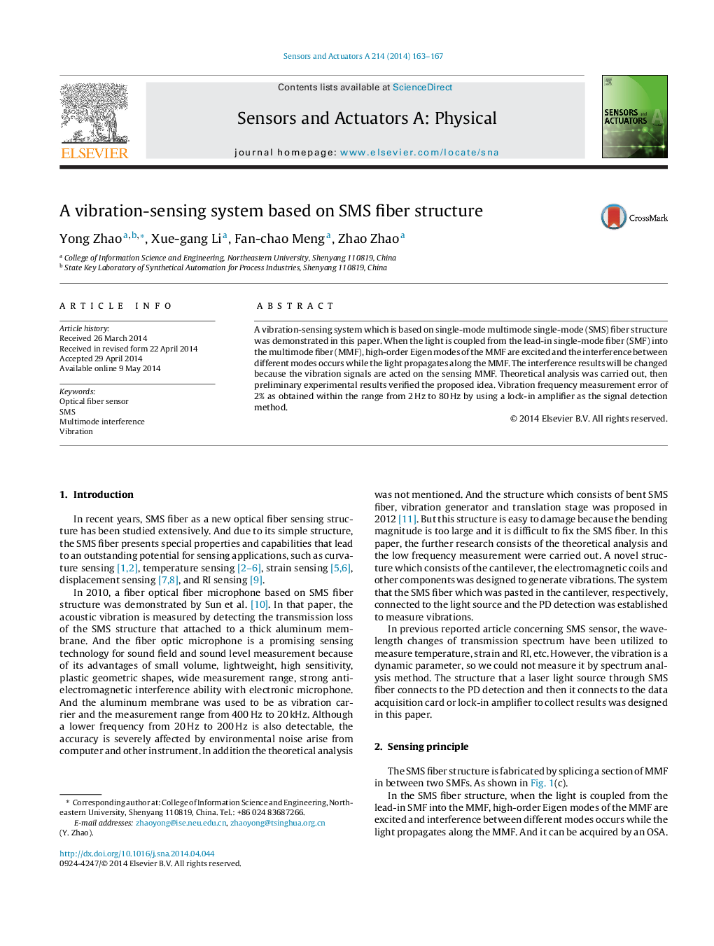 A vibration-sensing system based on SMS fiber structure