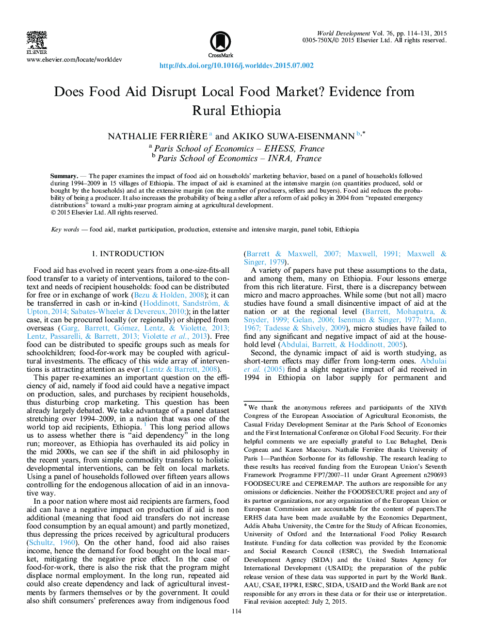 Does Food Aid Disrupt Local Food Market? Evidence from Rural Ethiopia