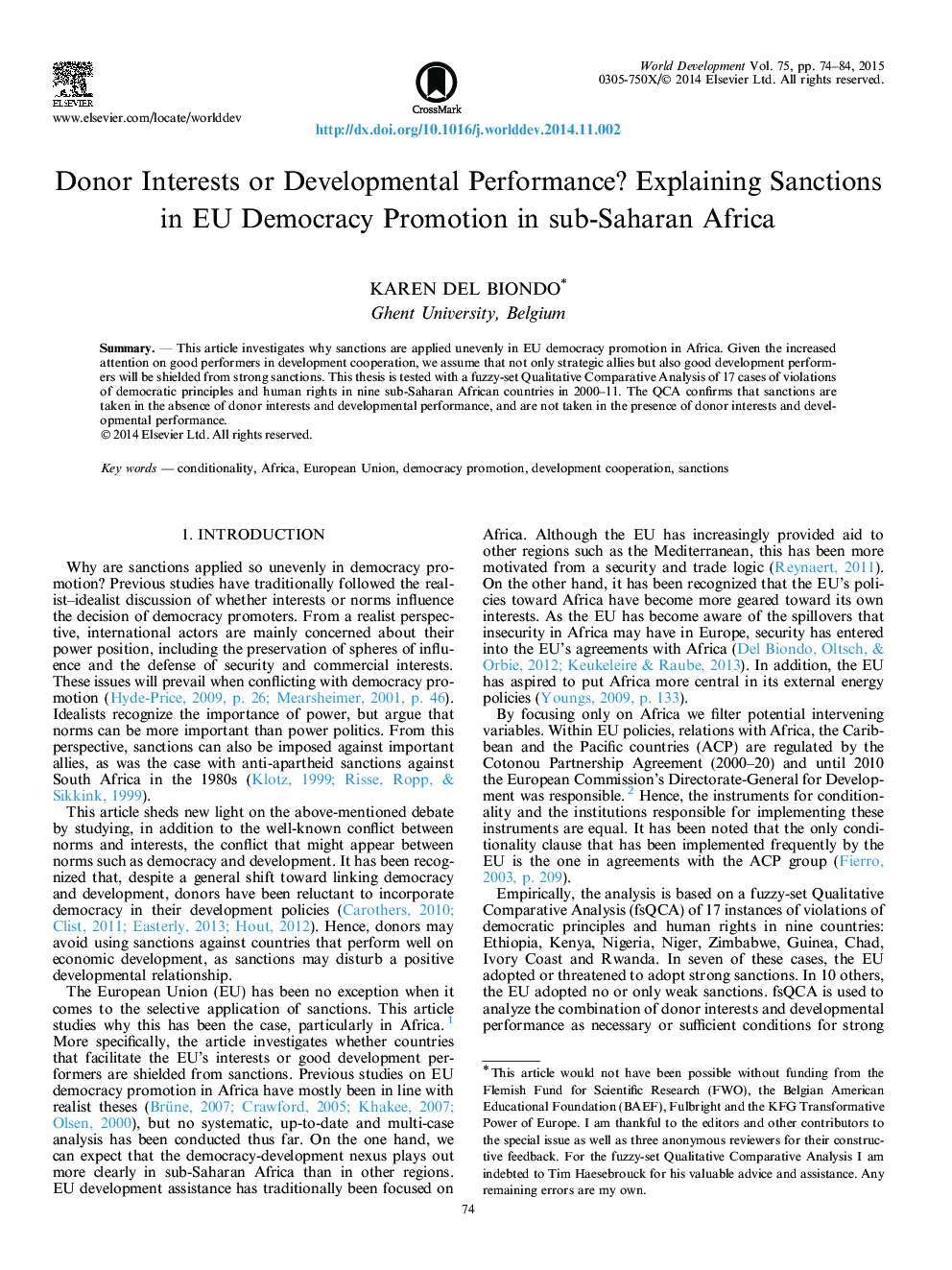 اهدای اهدا کننده یا عملکرد توسعه؟ تفسیر تحریم ها در اتحادیه اروپا توسعه دموکراسی در کشورهای جنوب صحرای آفریقا 