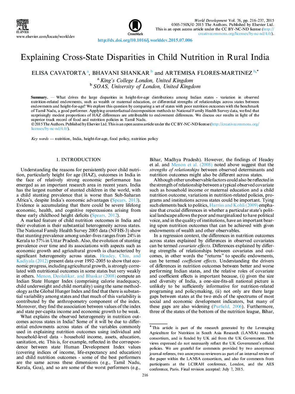 Explaining Cross-State Disparities in Child Nutrition in Rural India