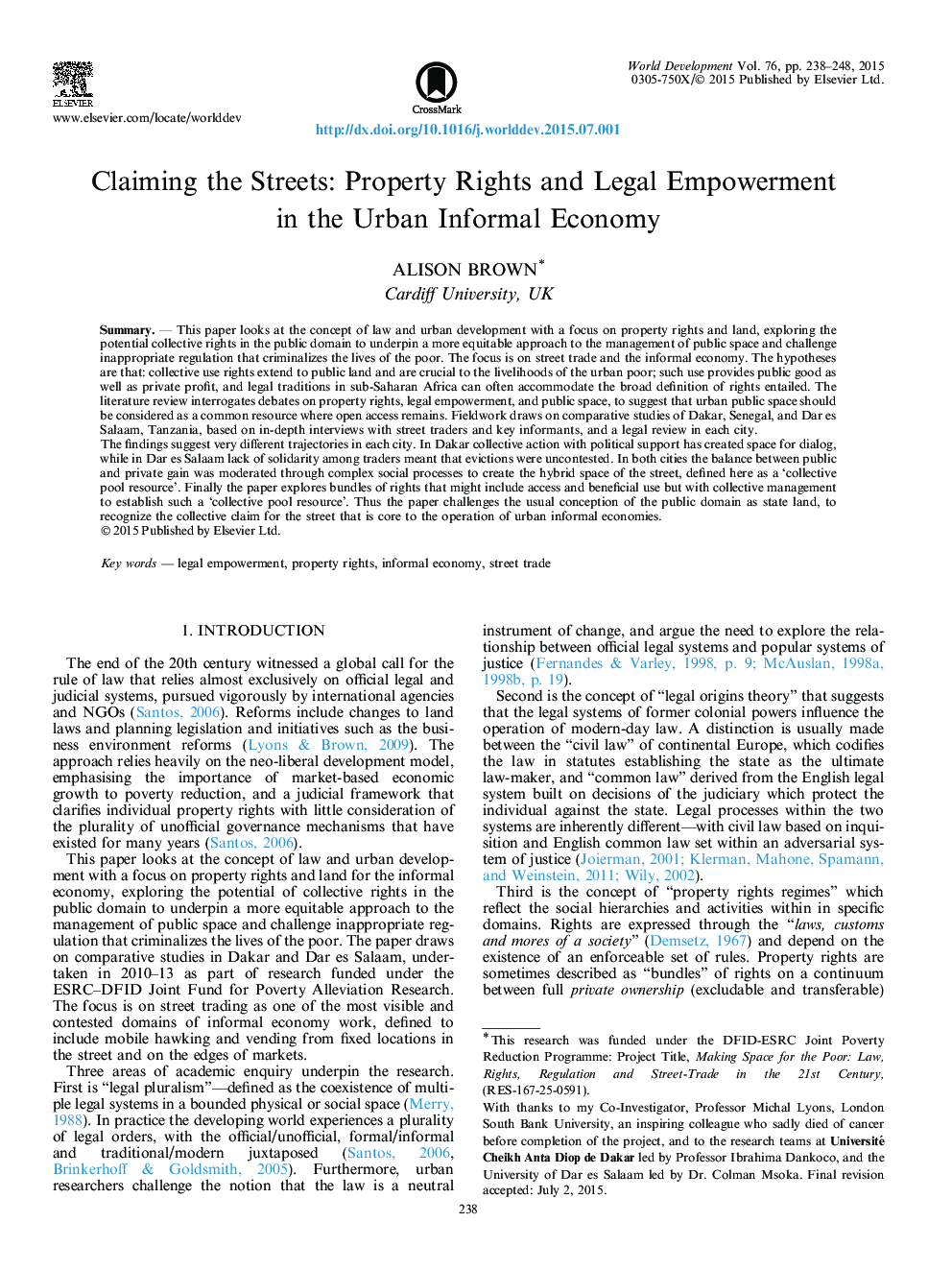 ادعای خیابانها: حقوق مالکیت و توانمندسازی قانونی در اقتصاد غیرانتفاعی شهری 
