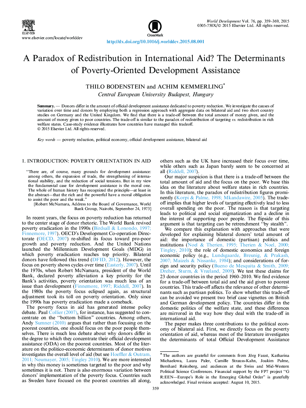 A Paradox of Redistribution in International Aid? The Determinants of Poverty-Oriented Development Assistance