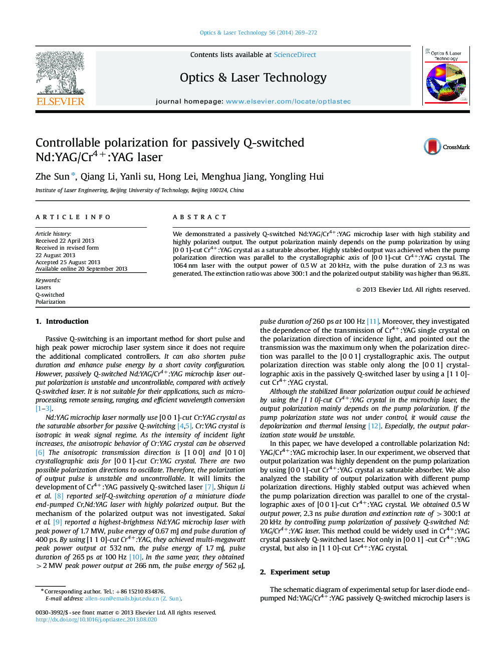 Controllable polarization for passively Q-switched Nd:YAG/Cr4+:YAG laser