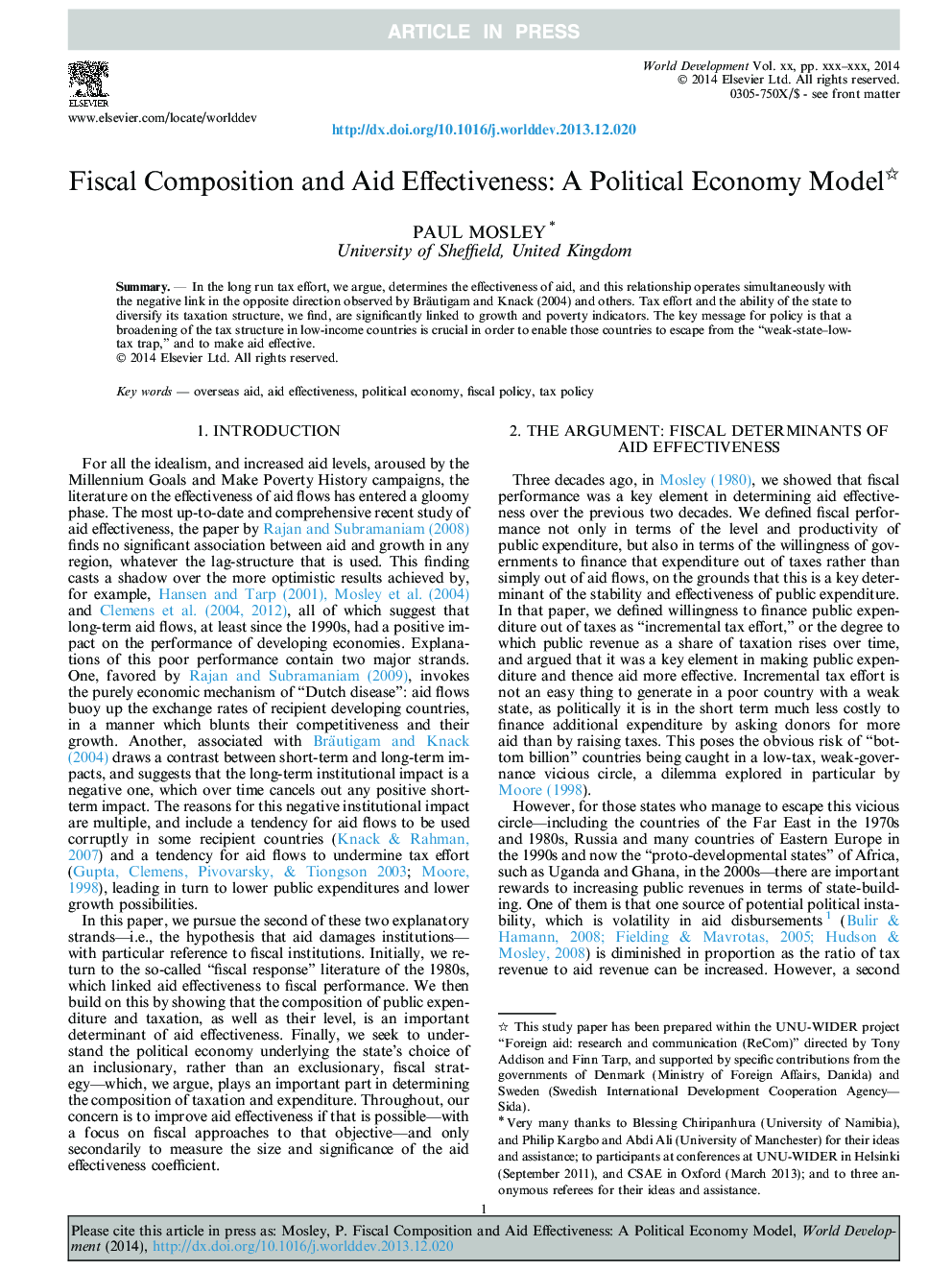 ترکیب مالی و اثربخشی کمک: یک مدل اقتصاد سیاسی 