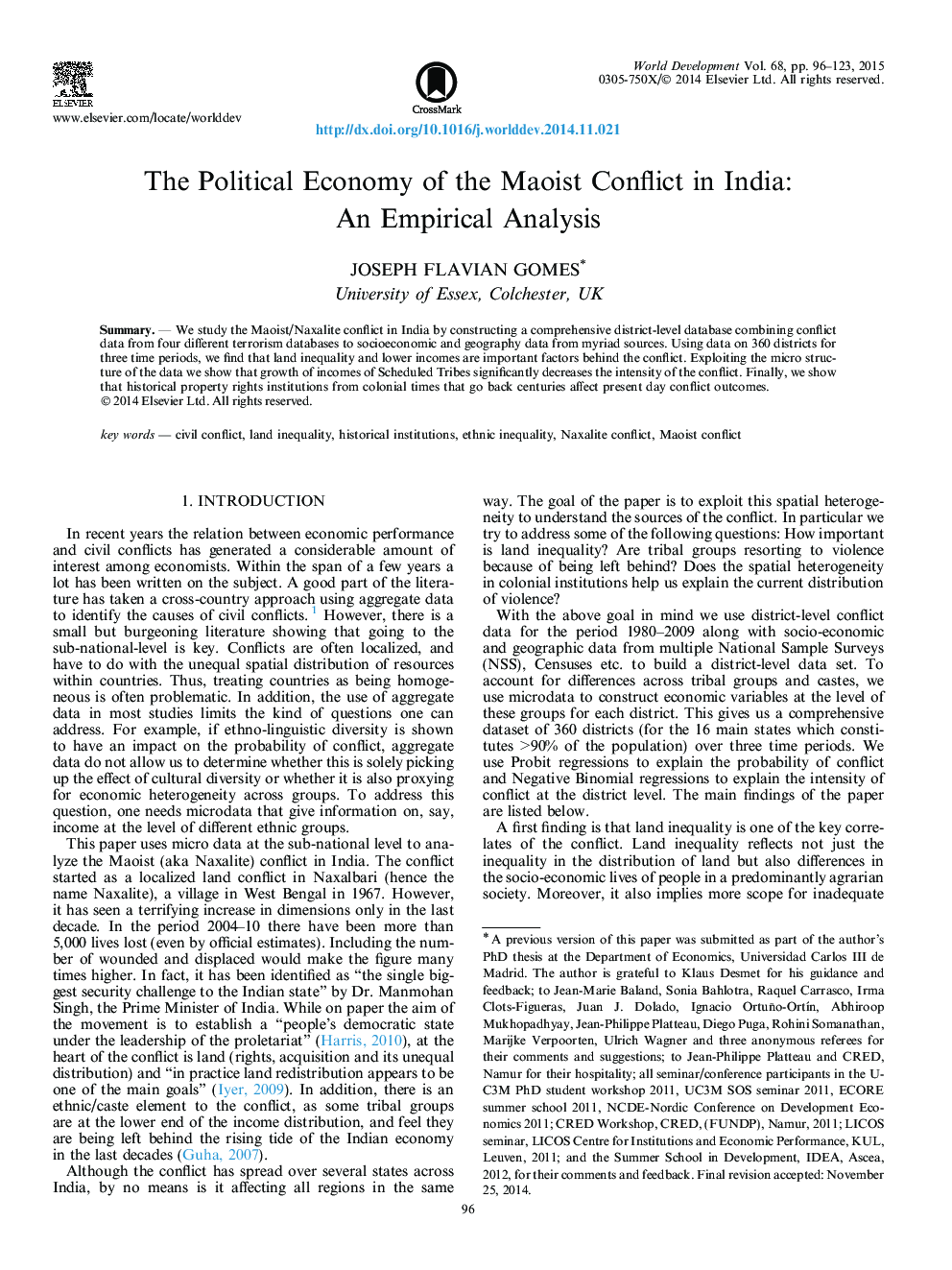 The Political Economy of the Maoist Conflict in India: An Empirical Analysis