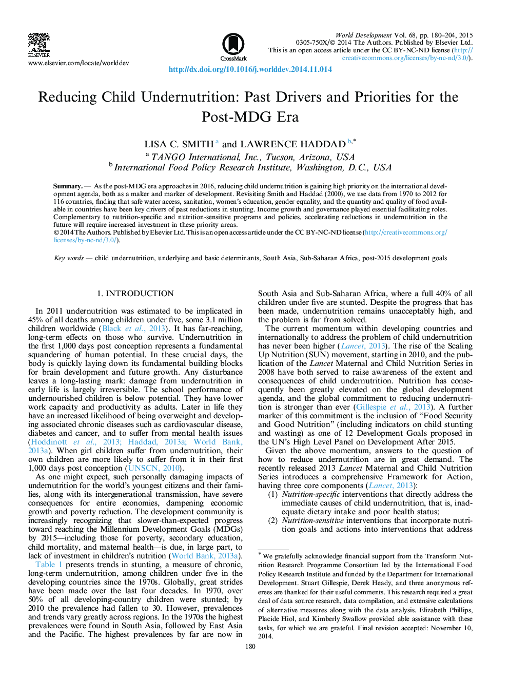 عکس صفحه اول مقاله: Reducing Child Undernutrition: Past Drivers and Priorities for the Post-MDG Era Reducing Child Undernutrition: Past Drivers and Priorities for the Post-MDG Era