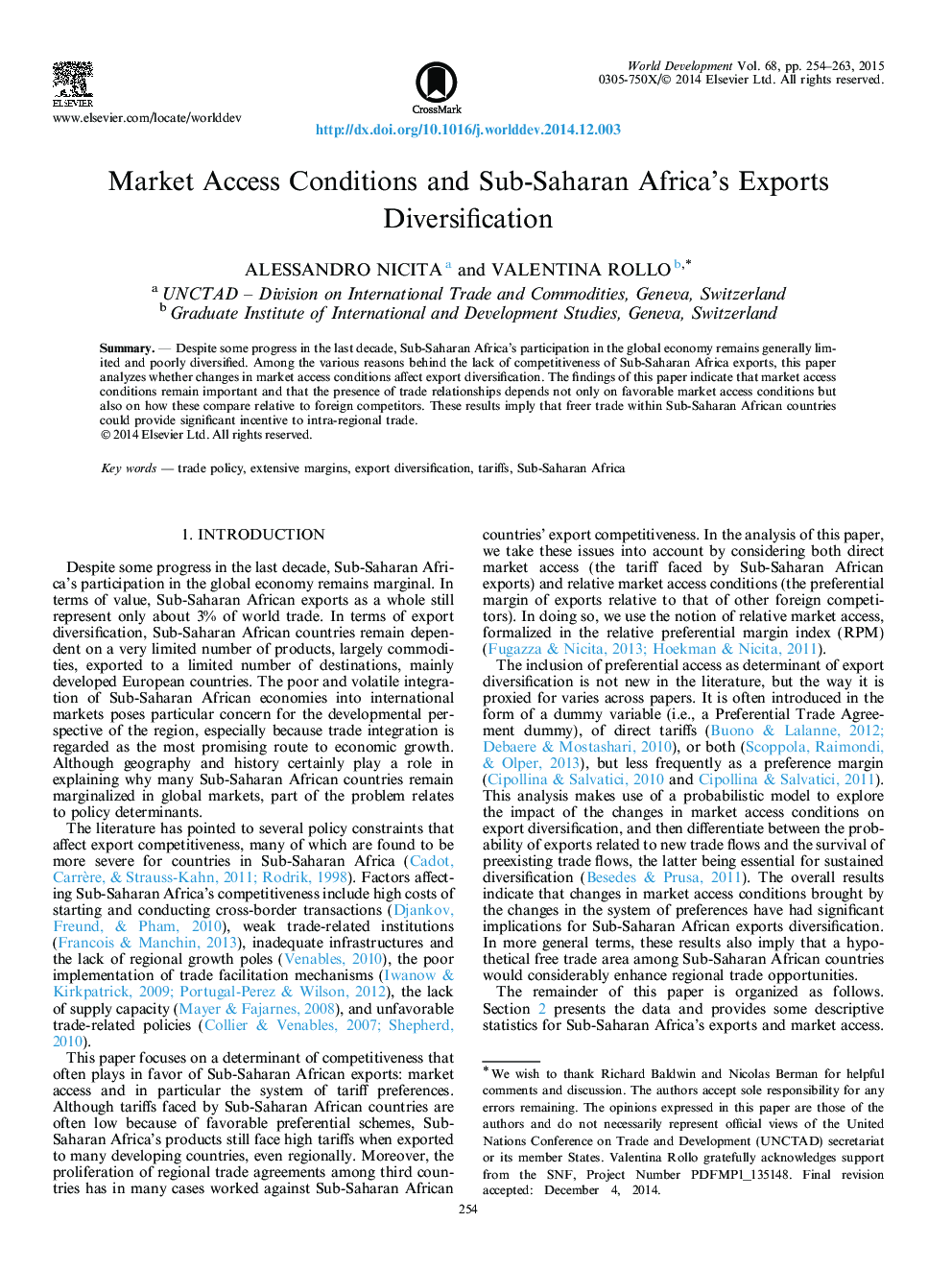 Market Access Conditions and Sub-Saharan Africa's Exports Diversification