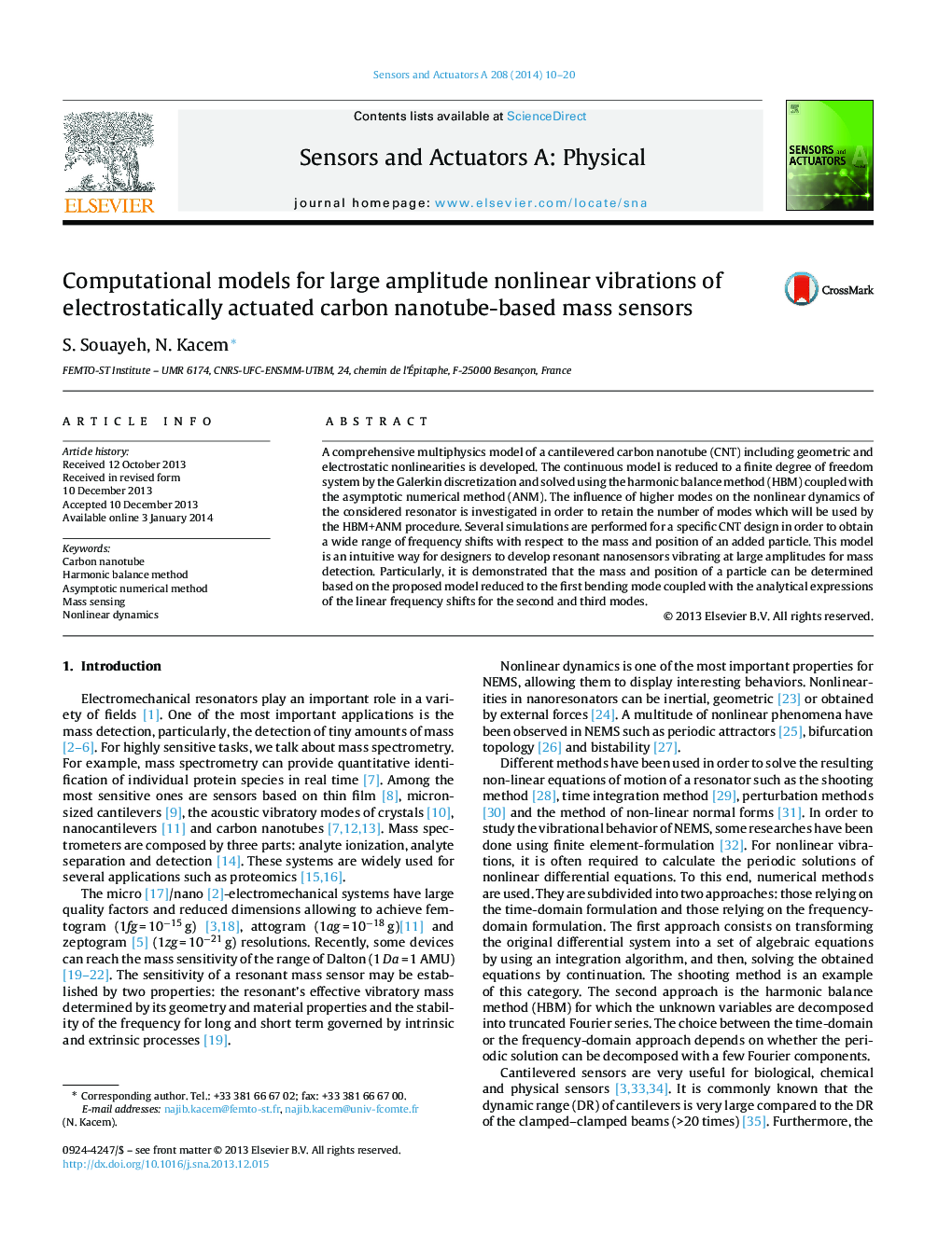 مدل های محاسباتی برای ارتعاشات غیر خطی دامنه وسیع از سنسورهای ماسه ای مبتنی بر نانولوله کربنی فعال الکترواستاتیک 