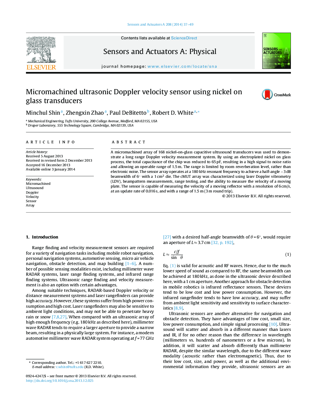 Micromachined ultrasonic Doppler velocity sensor using nickel on glass transducers