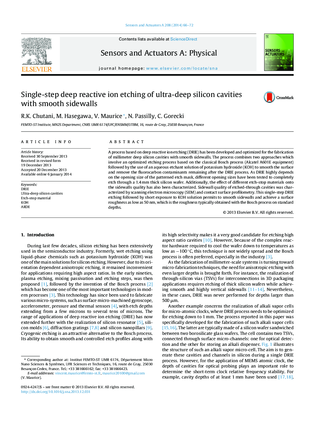 Single-step deep reactive ion etching of ultra-deep silicon cavities with smooth sidewalls