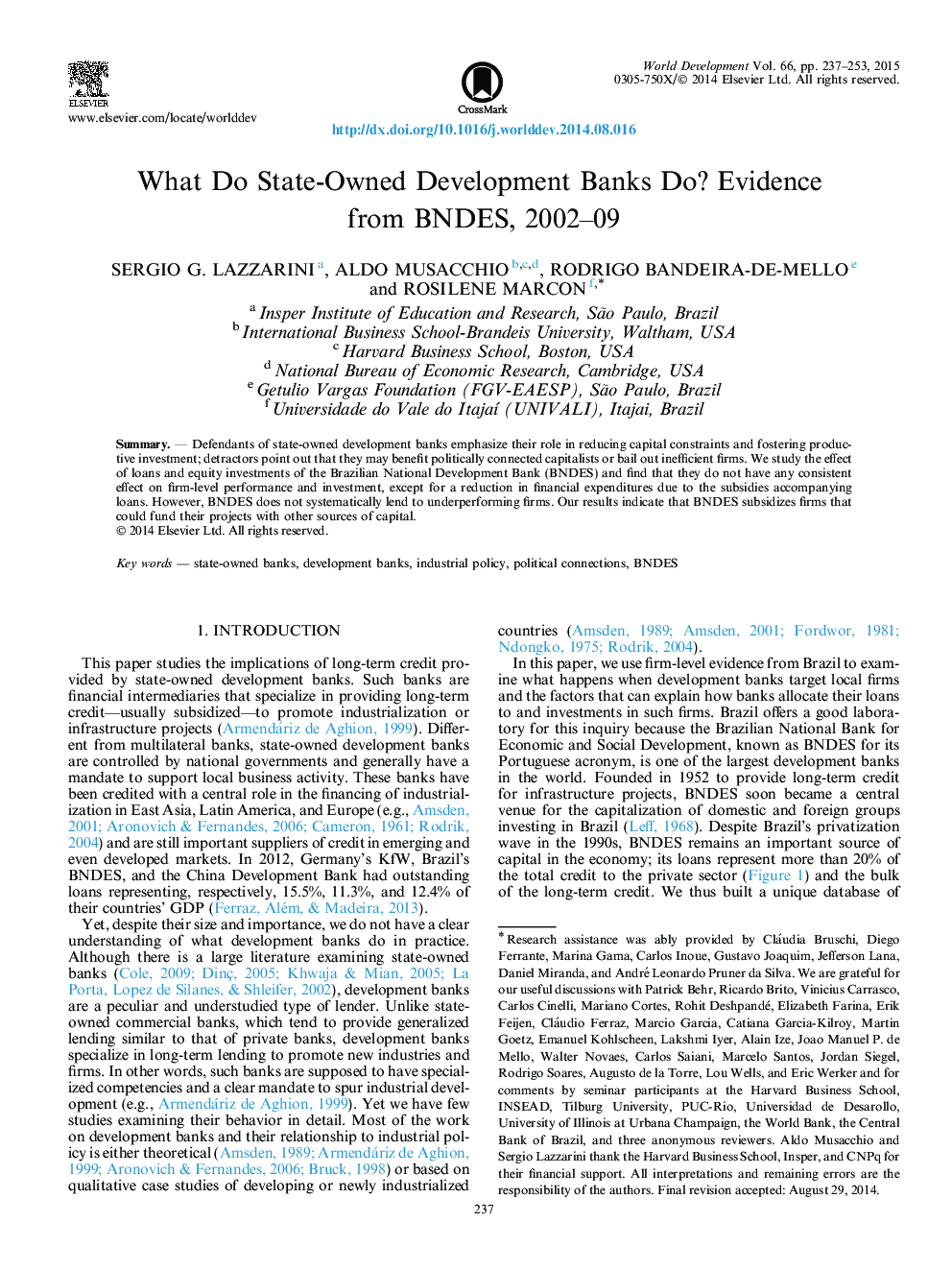 What Do State-Owned Development Banks Do? Evidence from BNDES, 2002-09