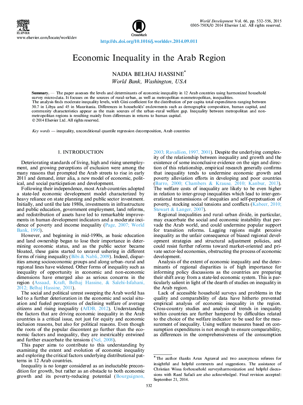 Economic Inequality in the Arab Region