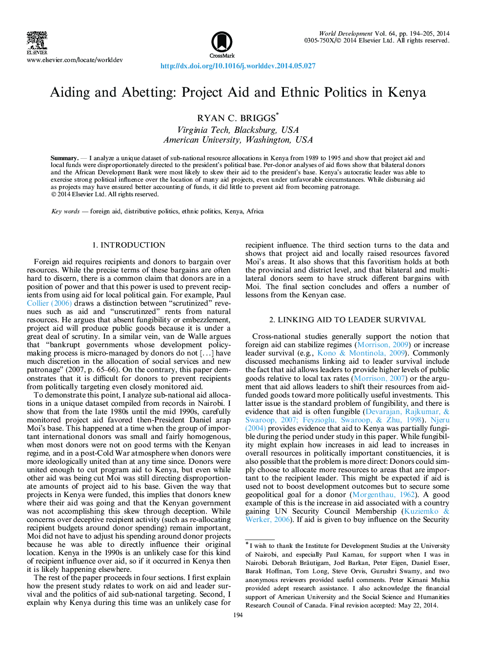 Aiding and Abetting: Project Aid and Ethnic Politics in Kenya