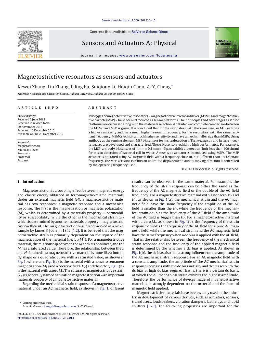 Magnetostrictive resonators as sensors and actuators