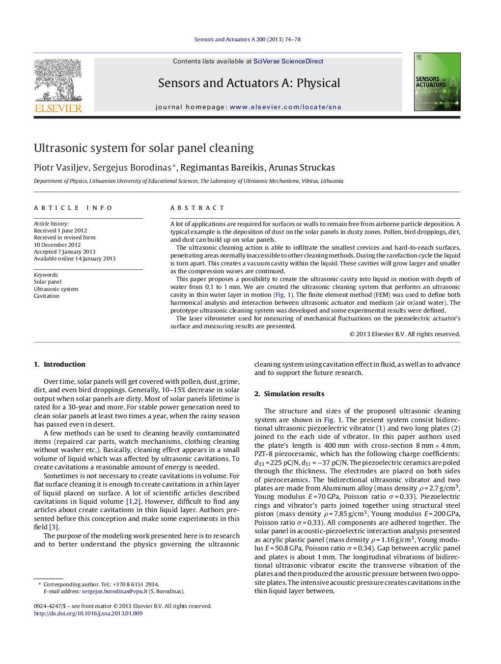 Ultrasonic system for solar panel cleaning