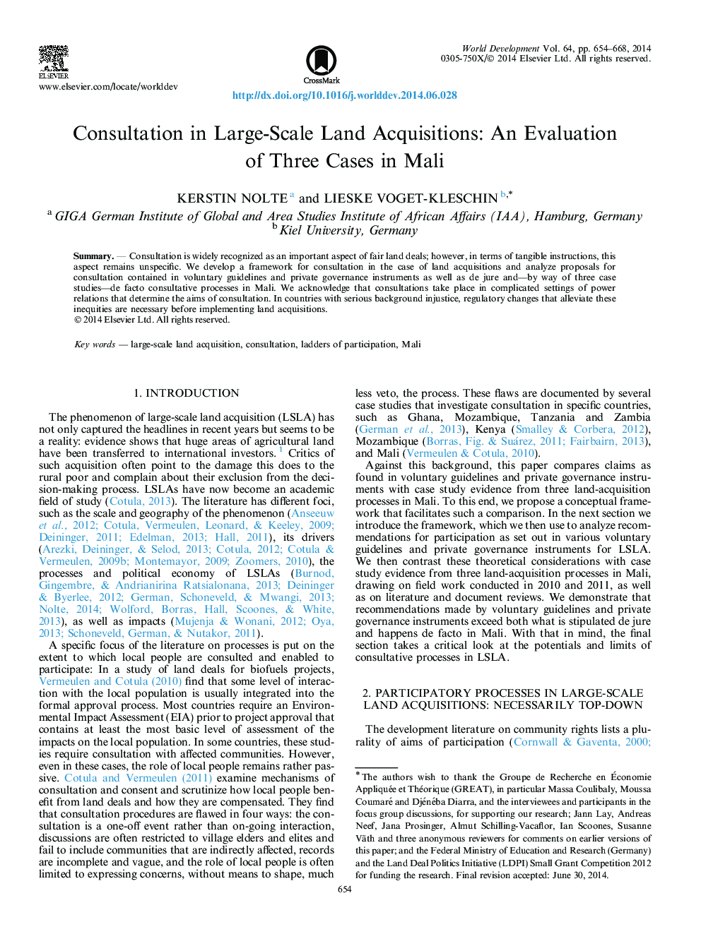 Consultation in Large-Scale Land Acquisitions: An Evaluation of Three Cases in Mali