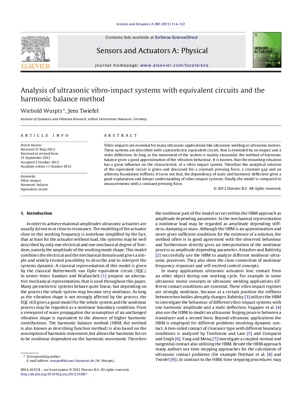 Analysis of ultrasonic vibro-impact systems with equivalent circuits and the harmonic balance method