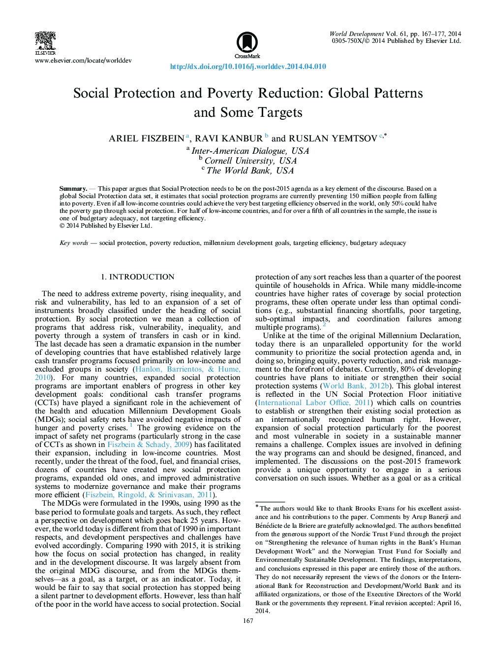 حمایت اجتماعی و کاهش فقر: الگوی جهانی و برخی اهداف 