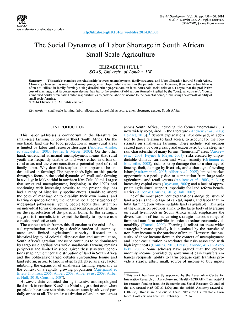 The Social Dynamics of Labor Shortage in South African Small-Scale Agriculture