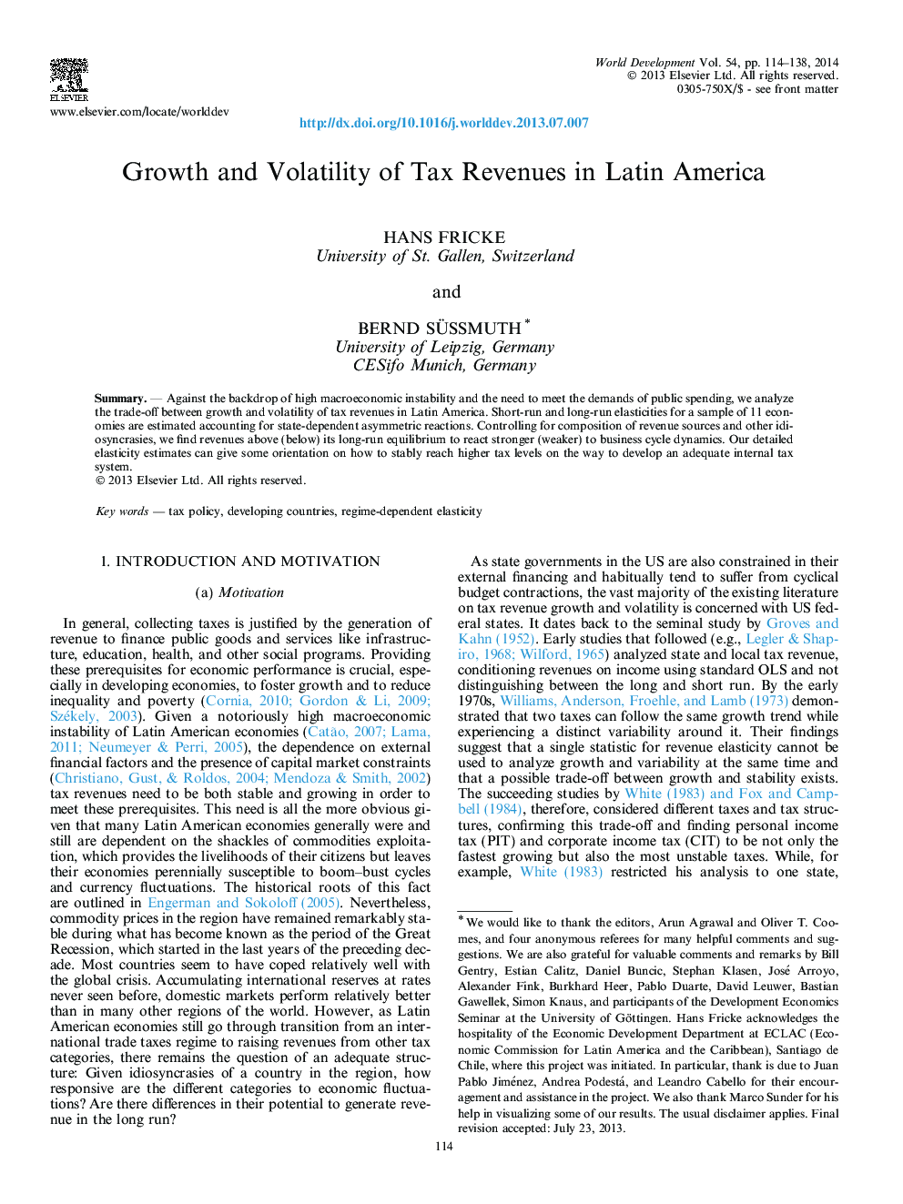 Growth and Volatility of Tax Revenues in Latin America