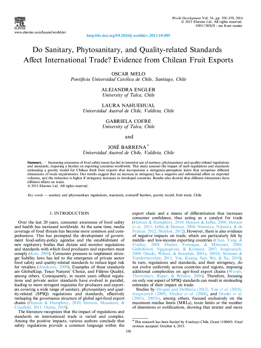 Do Sanitary, Phytosanitary, and Quality-related Standards Affect International Trade? Evidence from Chilean Fruit Exports