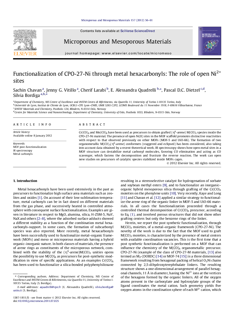 Functionalization of CPO-27-Ni through metal hexacarbonyls: The role of open Ni2+ sites