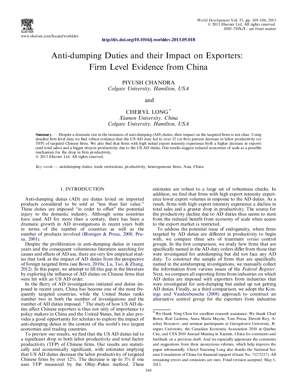 Anti-dumping Duties and their Impact on Exporters: Firm Level Evidence from China